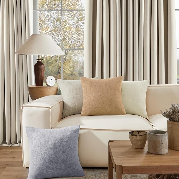 Deconovo Pillow Covers 18x18 Set of 4, Faux Linen Look Throw Pillow Cover with Invisible Zipper for Chairs(18 x 18 Inch, Silver Grey, No Pillow Insert)