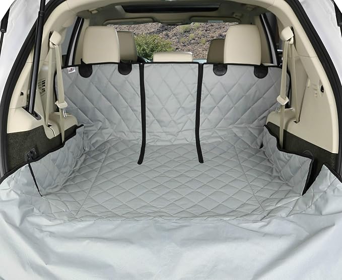 4Knines Split Cargo Liner for SUV – for Dogs & Pets, Heavy-Duty, Waterproof Trunk Mat & Cargo Cover – Fits 60/40 Split Bench & Armrest Pass-Through – Machine Washable, Non-Slip, Durable (Large, Grey)