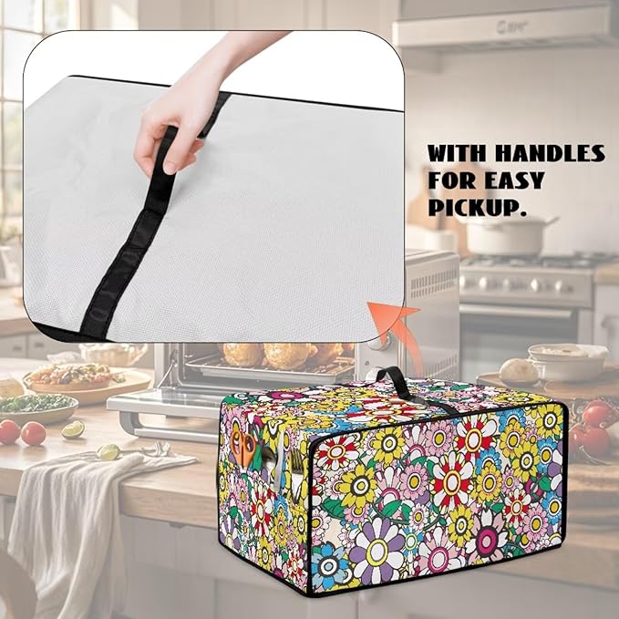 Convection Toaster Oven Dustproof Cover Countertop Air Fryer Toaster Oven Cover with Pockets, Small Appliances Protector, S, 14.5 x 18.5 x 9 Inch, Groovy Hippie Flower