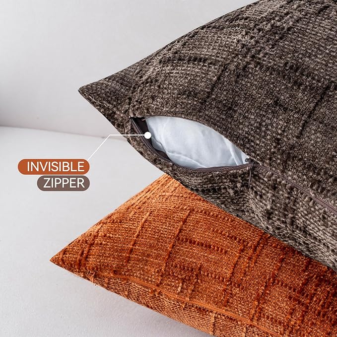 Decorative Throw Pillow Covers 18x18 Inch Set of 4, Soft Solid Farmhouse Chenille Couch Pillows, Spring Pillow Covers for Couch Sofa Bed Living Room Home Decor Pillowcase, Warm Colors