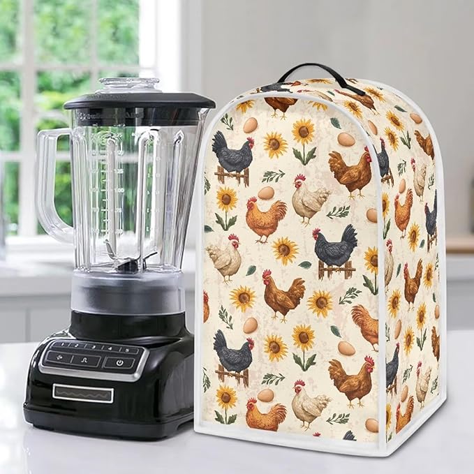 Talayituse Rooster Chicken Egg Sunflower Print Blender Dust Cover with Handle, Stand Mixer or Coffee Maker Appliance Covers Anti Fingerprint Dust Proof Stain Resistant Blender Cover for Home Kitchen