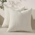 Set of 2 Soft Textured Throw Pillow Covers 18x18,Invisible Zipper Neutral Cushion Cases, Easy - Care Decorative Farmhouse Home Decor for Living Room Couch (White, 18" x 18" (Pack of 2))