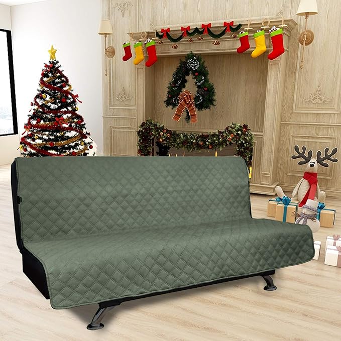 Easy-Going Sofa Slipcover Futon Cover Waterproof Couch Cover Furniture Protector Cover Pets Covers Whole Fabric No Stitching Non-Slip Fabric Pets Kids Children Dog Cat (Futon, Greyish Green)