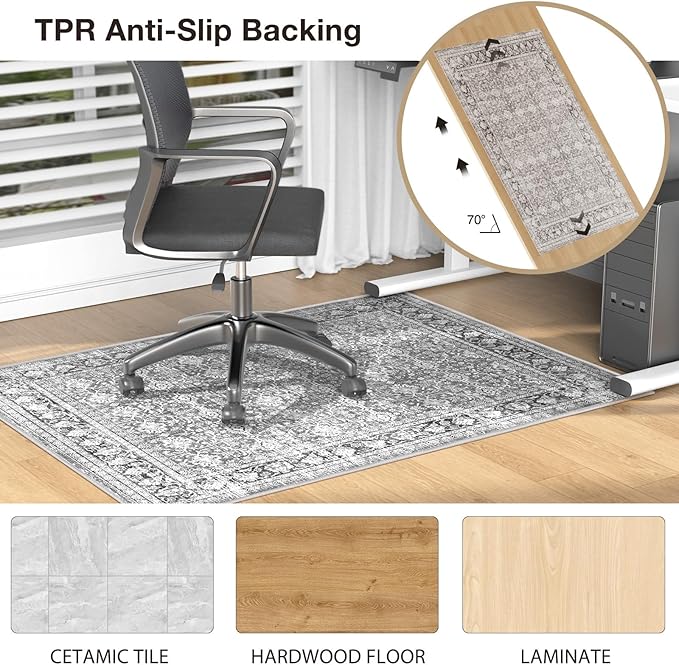 Modern Grey 40" x 50" Hard floor Chair Mats, Machine Wash Computer Chair Mat for Hardwood,Easy Glide Rolling Chairs Mat for Office & Home,Anti-Slip Floor Protector for Tile Floors,Foldable Office Mats