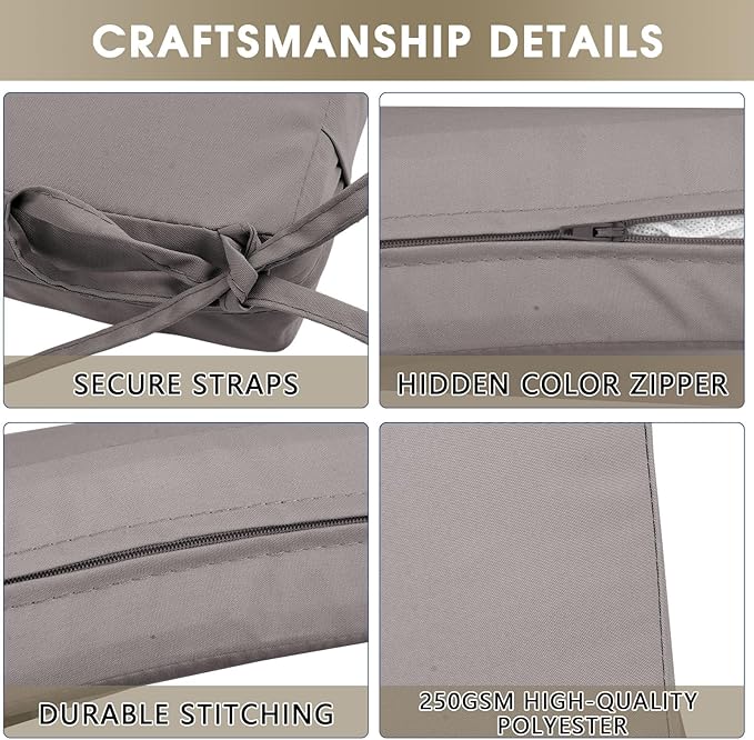 Outdoor Seat Cushion Set 19 x 19 In, Water-Resistant & Fade-Resistan, Patio Furniture Cushions with Removable Cover Deep Seat & Back Cushion with Handle and Adjustable Straps for Chair Sofa,2PC