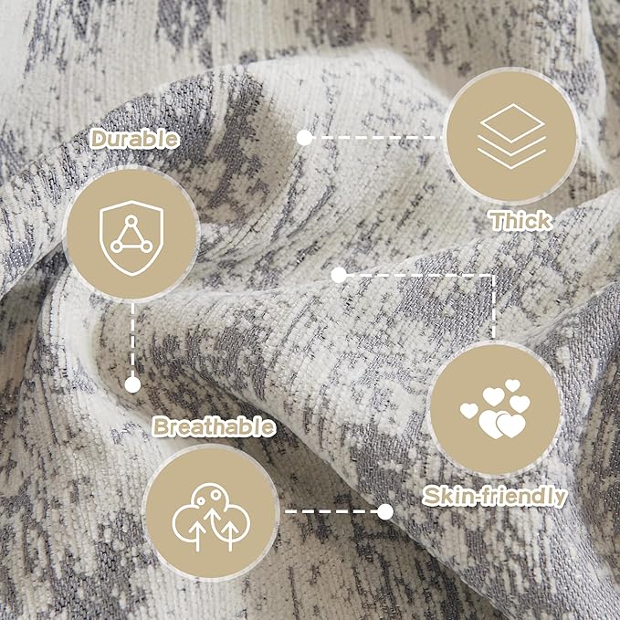 MEETSKY Boho Couch Cover for 2 Cushion Couch Sofa, Chenille Sofa Cover for Sectional Sofa, Modern Khaki Abstract Jacquard Sofa Covers Washable Sofa Slipcover for Pets Friendly, 91" X118", Light Grey