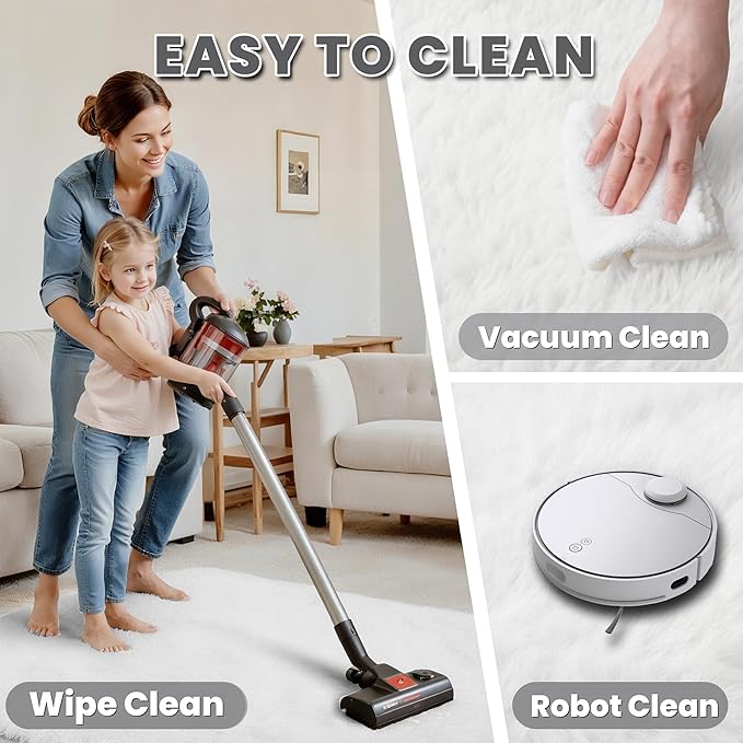 8x10 Area Rugs for Living Room:Ultra Soft Fluffy Shag White Rugs for Bedroom, Non-Slip Large Fuzzy Plush Rug Indoor Floor Carpet for Nursery Kids Boys Girls Room, Dorms, Playroom, Modern Home Decor