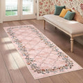 GarveeHome 2x6 Washable Floral Runner Rugs for Hallway: Modern Floral Non Slip Large Runner Rugs for Kitchen, Large Machine Washable Hallways Low Pile Carpet with Non-Slip Backing Pink 2 ft x6 ft.