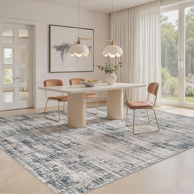Area Rug for Living Room: 4x6 Washable Neutral Abstract Modern Soft Rugs Non Slip Indoor Floor Stain Resistant Carpet for Bedroom Dining Room Office Nursery - Gray