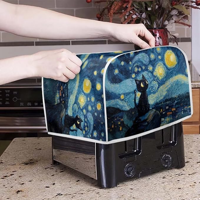 Black Cat Galaxy Toaster Cover 4 Slice Oven Cover Dustproof Kitchen Small Appliance Protector Toaster Dust Covers for Kitchen Counter, M, Blue