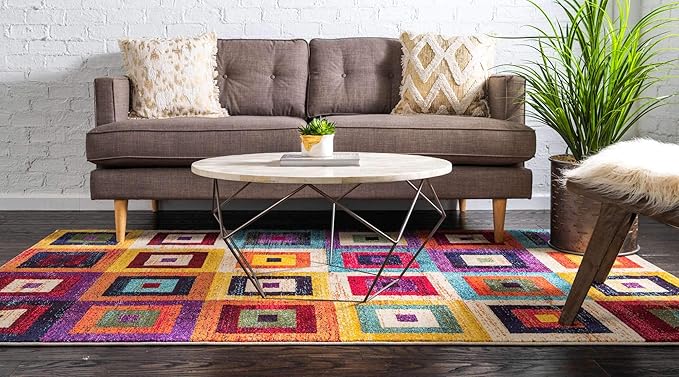 Unique Loom Estrella Collection Colorful, Geometric, Squares Modern, Abstract Area Rug (10' 6 x 16' 5 Rectangular, Multi/Beige)