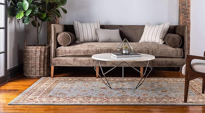 Unique Loom Voyage Collection Traditional Oriental Classic Intricate Design Area Rug (3' 3 x 5' 3 Rectangular, Light Blue/Gold)