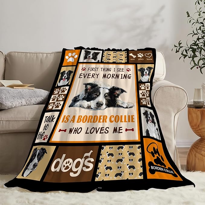 Border Collie Dog Print Blanket Best Dog Pet Animal Throw Blankets for Couch Sofa Stuff Decor Gifts Lightweight Soft Cozy Fleece Plush Warm Flannel Bedding for Lover Man Woman Teen Adults 50"x60"