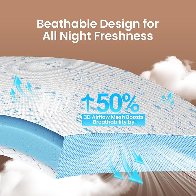 OhGeni 2 Inch Cooling Queen Size Gel Memory Foam Mattress Topper Pad, Washable Bed Cover with Anti-Slip Base &Zipper,Fits 6"-19" Mattresses with Straps,Extra Comfort for Sleep & Back Pain Relief
