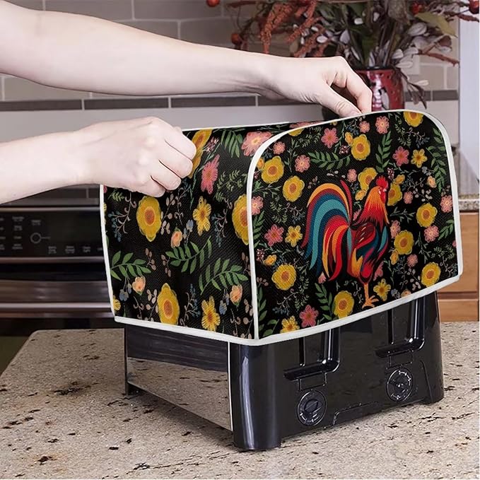 ZFRXIGN Sunflower Chicken Toaster Cover 2 Slice Wide Slot Toaster Rooster Cover Dust Cover with Top Handle Bread Maker Cover Small Kitchen Appliance Cover Home Decor