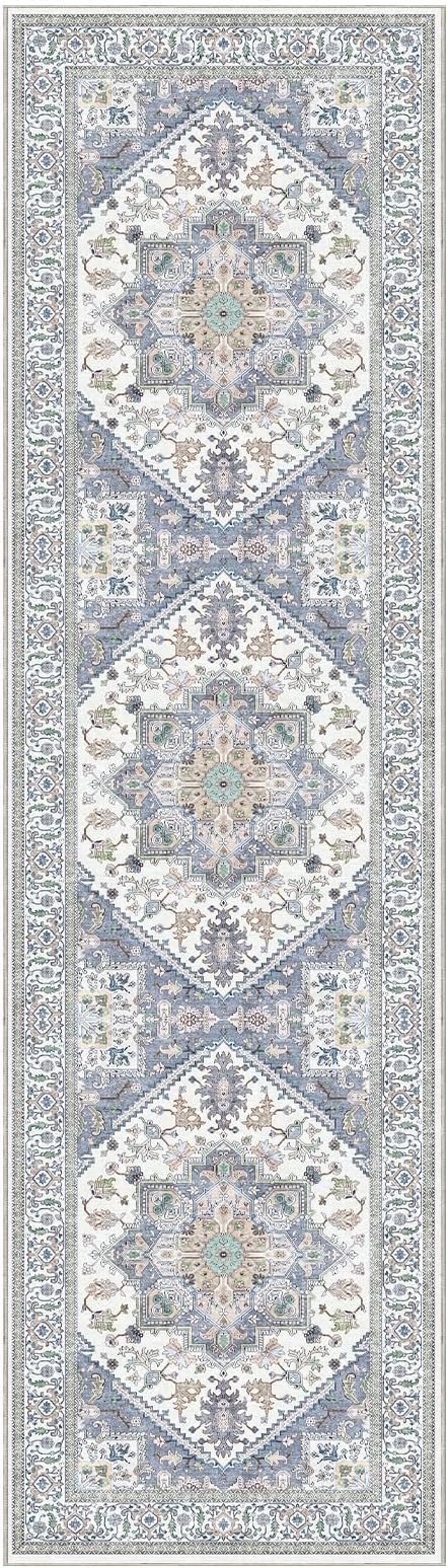 OPPODREAM Thin Entryway Rug 2x8, 2x8 Rug Runner, Washable Hallways Carpet 2 x 8 with Non Slip Backing, Low-Pile Bedside Carpet 2 x 8, Long, Faux Cashmere, Purple & Green & Cream