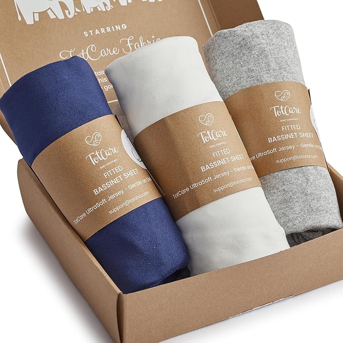 Bedside Sleeper Bassinet Fitted Sheets 33x20 for Maxi COSI Iora, Koola Baby, Baby Joy, Angelbliss, Kidsclub Bedside Bassinet - Buttery Soft Sheets, Navy + Grey + Cloud, 3 Pack