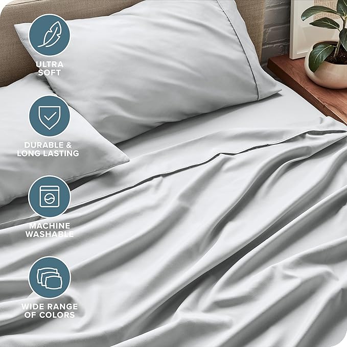 Bare Home Twin Sheet Set - 1800 Ultra-Soft Microfiber Twin Bed Sheets - Double Brushed - Deep Pockets - Easy Fit - 3 Piece Set - Bed Sheets (Twin, French Grey)