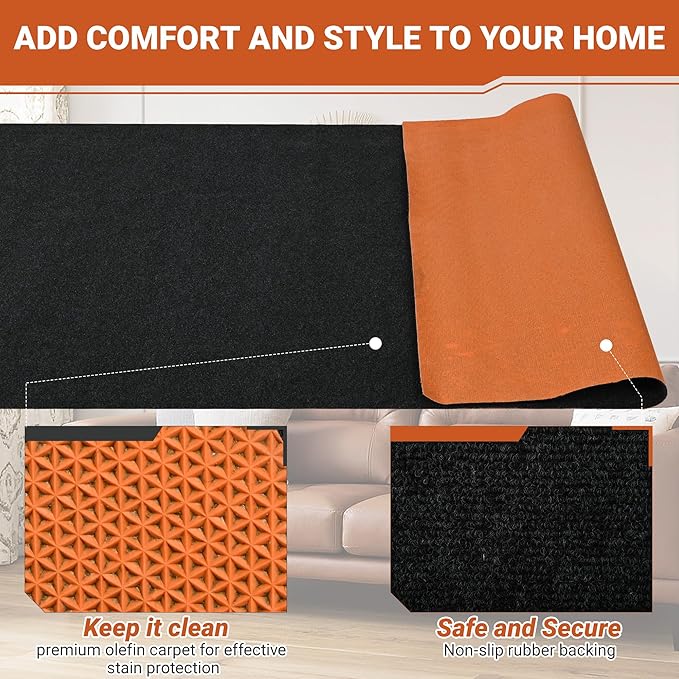Nisorpa Carpet Runner, 4 x 10FT Indoor Outdoor Floor Mat with Non-Slip TPE Rubber Backing Commercial Carpet Runner Hallways Area Rugs for Kitchen Balconies Living Room Dining Room (Dark Gray)