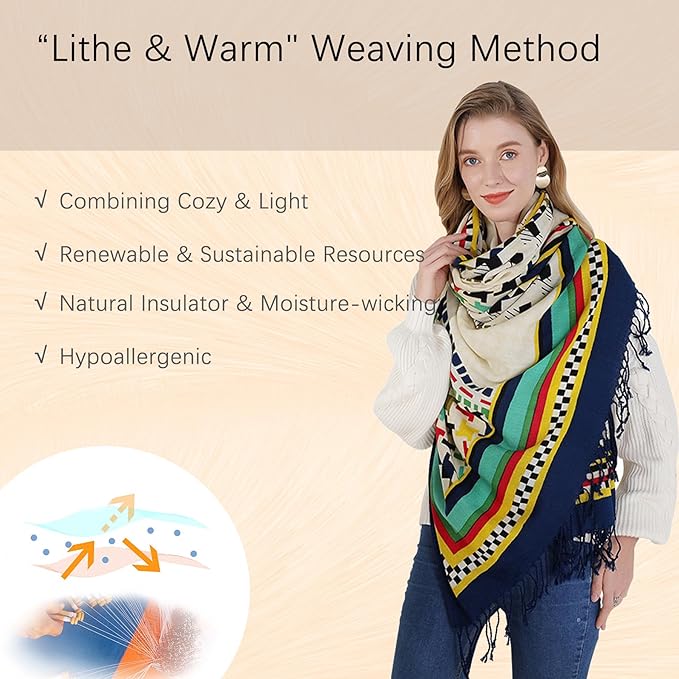 DANA XU 100% Merino Wool Pashmina Shawl for Women 96"x43", Oversized Cashmere Wrap with Tassels, Floral Travel Blanket Cape