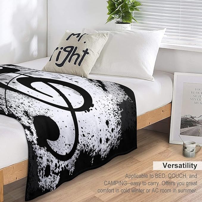 Music Blanket Black White Abstract Music Note Art Print Soft Cozy Lightweight Throw Blanket for Women Men Bedroom Living Room Dorm Chair Sofa Travel 70x80in