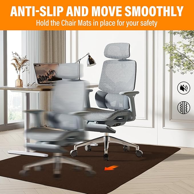 Office Chair mat for Hardwood Floor,55"x35" Anti-Slip Floor Protector for Home Office,Under Desk Mat,Computer Chair mat for Rolling Chairs Charcoal Coffce