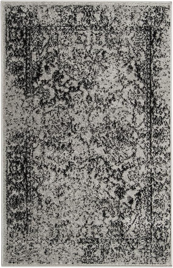SAFAVIEH Adirondack Collection Accent Rug - 2'6" x 4', Grey & Black, Distressed Vintage Floral Design, Non-Shedding & Easy to Clean, Ideal for Front Door, Kitchen, Entryway, Foyer (ADR109B)
