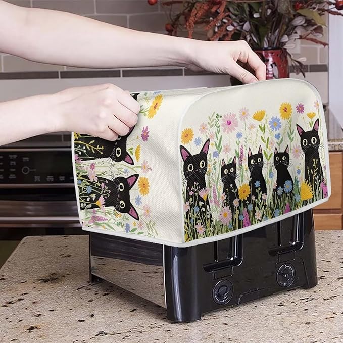Black Cat Printed Toaster Cover for Anti-Dust & Fingerprint, Floral Printed Toaster Oven & Microwave Cover Decor Accessories