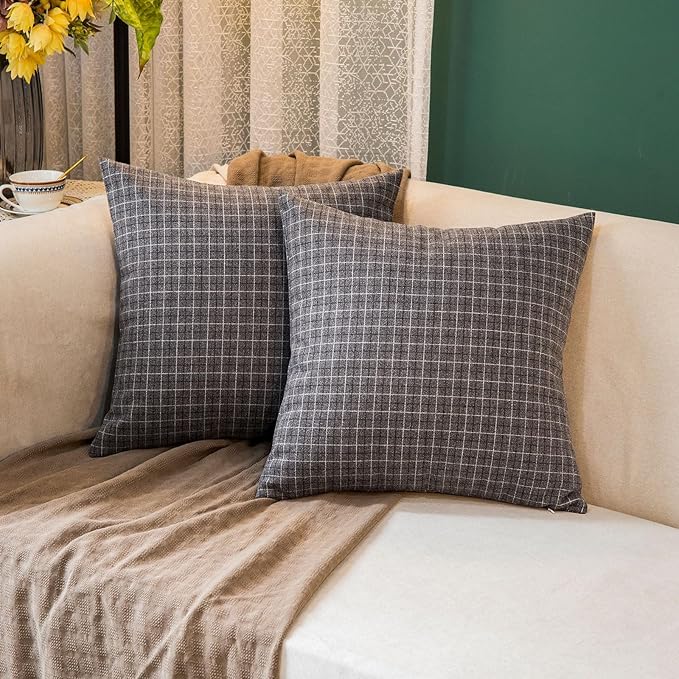 Tweed Throw Pillow Covers Woolen-Style Fabric Square Pillow Cases for Farmhouse Cushion Case and Home Sofa Couch Decor Pack of 2,18x18 Inch (18x18 in, Senior Grey Plaid)