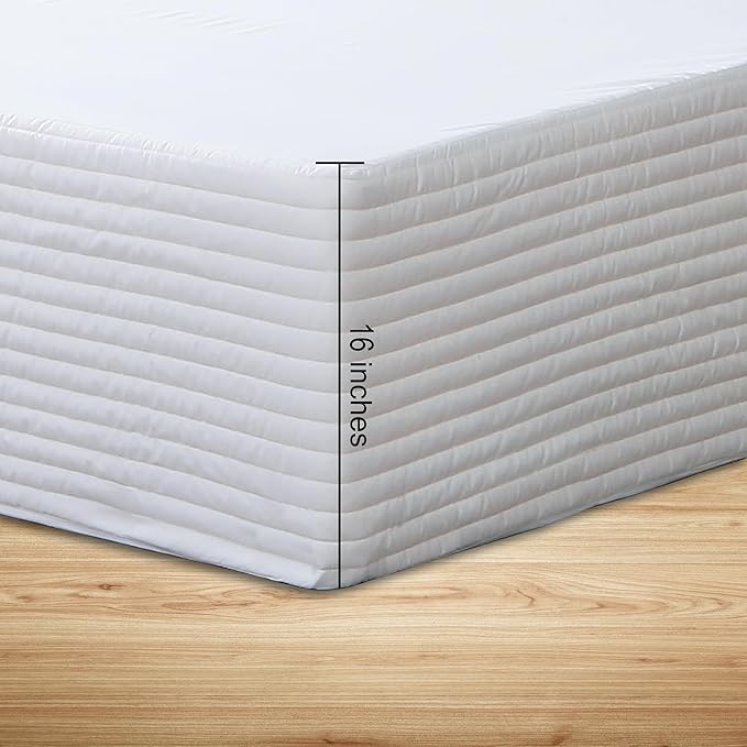 Queen Bed Skirt-Box Spring Cover with 16 Inch Tailored Drop,Wrinkle and Fade Resistant Hotel Wrap Around Bed Skirts,Bed Frame Cover (Horizontal Stripe White, Queen-16 Drop)
