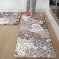 GENIMO Kitchen Mats for Floor, Kitchen Rugs Non Slip Washable Sets of 2, Waterproof Cushioned Anti Fatigue Mat, Floral Runner Rug for Laundry, Sink, Office, Home, 17.3"x47"+17.3"x30", Coffee Brown