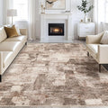 Abstract Living Room Rug 10x14 - Modern Washable Soft Thin Area Rug for Living Room Bedroom Under Dining Table - Neutral Indoor Floor Rug Carpets for Home Office Playroom Nursery - Brown