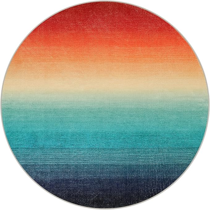 Wonnitar Modern Ombre Christmas Round Area Rug, 4ft Colorful Washable Living Room Circle Throw Mat, Non-Slip Contemporary Kitchen Circular Floor Carpet for Dining Room (Colorful, Round 4ft)