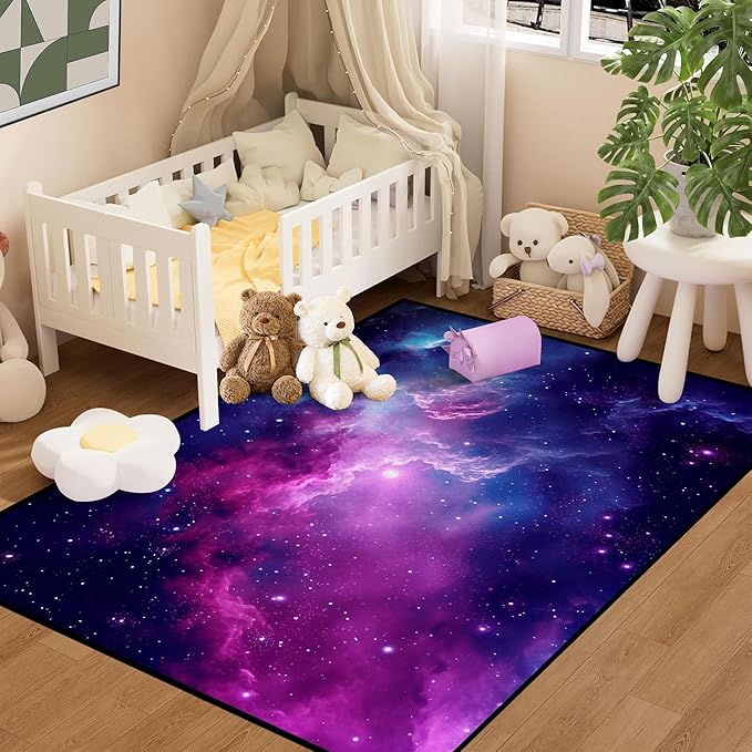 Purple Galaxy Rug Space Rugs Colorful Throw Rug Non-Slip Sun and Cloud Carpet Doormats for Living Room Bedroom Apartment Dorm Floor Mat 59 in x 39 in