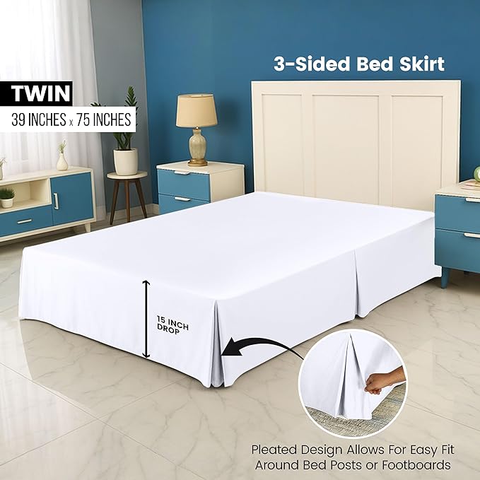 Utopia Bedding Twin Bed Skirt - 20 Pack - Soft Quadruple Pleated Ruffle - Easy Fit with 15 Inch Tailored Drop - Hotel & B&B Quality, Shrinkage and Fade Resistant (Twin, White)