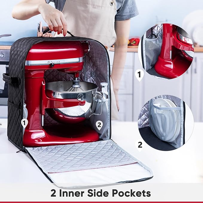 BAGSPRITE Stand Mixer Cover with Appliance Sliders Base Compatible with KitchenAid Mixer-Storage Bag for 4.5/5 Quart with Pockets for Kitchen Aid Accessories and Attachments