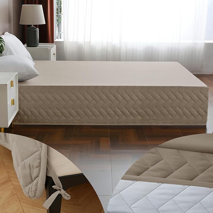 Full Bed Skirt-Box Spring Cover with 14 Inch Tailored Drop,Wrinkle and Fade Resistant Hotel Wrap Around Bed Skirts,Bed Frame Cover (Checkered Light Khaki, Full)