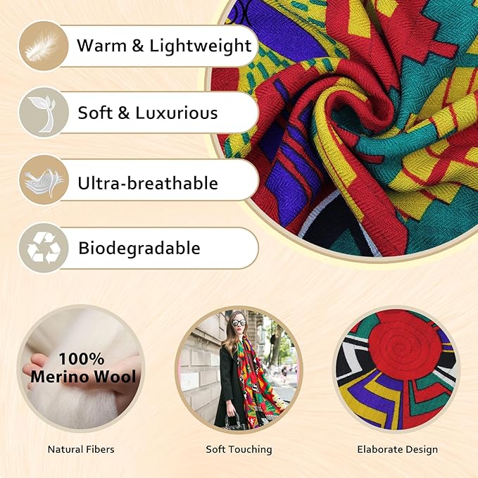 DANA XU 100% Merino Wool Extra Large Pashmina Blanket Travel Scarf Cashmere Wrap for Women Fall Winter Oversize Shawl Floral
