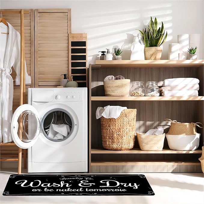 Laundry Room Rug Non Slip Floor mats Farmhouse Large Laundry Rugs for Laundry Runner Room Mat Washer and Dryer Carpet Laundry Room Decor 20x47inch(Black)