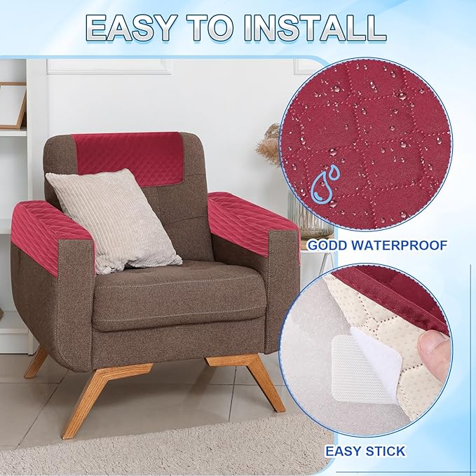 uxcell 3 PCS Armrest Covers, Couch Arm Cover Furniture Protect Slide Recliner Chair Armchair Covers with Side Storage Pocket for Sofa Recliner, Camel