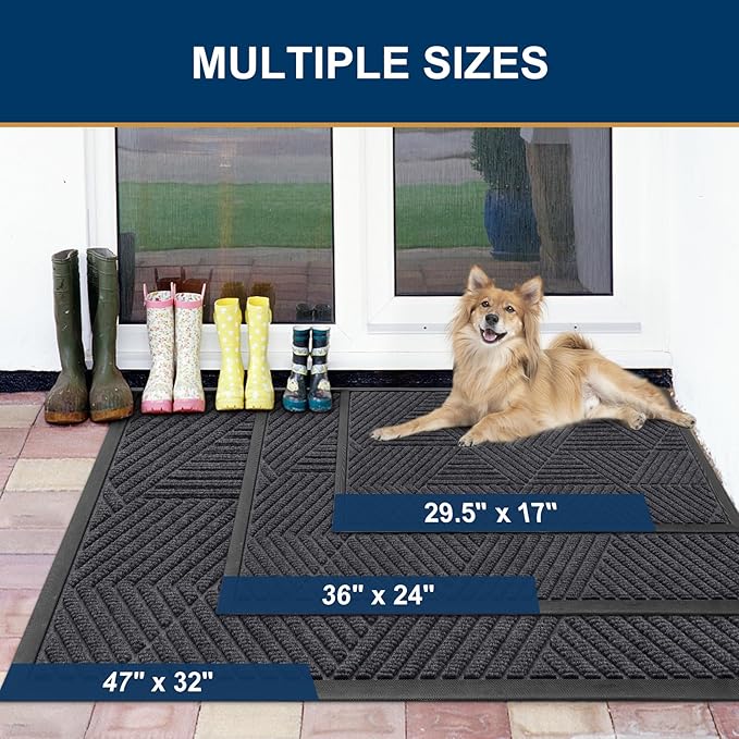 Smiry Front Door Mat Outside Entrance, Heavy Duty Sturdy Natural Rubber Doormat, Trap Dirt and Moisture, Easy Clean Low Profile Mats for Indoor Outdoor Entry, Irregular Triangle (71x24, Medium Grey)