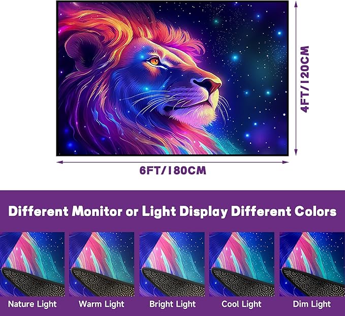 Galaxy Lion Rug Large 3D Fierce Lions Area Rugs for Kids Bedroom Living Room Playroom Gameroom Boys Glitter Carpet Throw Rugs Floor Mat 71 in x 47 in