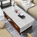 Coffee Table Cloth, Coffee Table Cover with Pockets and Tassel,Grey Grid for Living Room Small Rectangle Tablecloths Washer Dryer Fridge Top Dust Cover,Easy Care Machine Washable