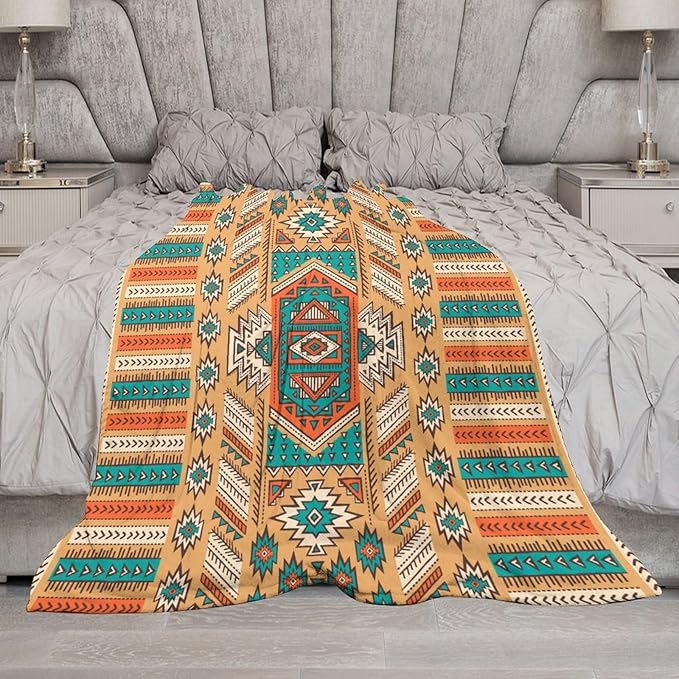 Aztec Throw Blanket, Tribal Navajo Print Native Blanket for Camping Outdoor Couch Sofa Bed 50"x60"