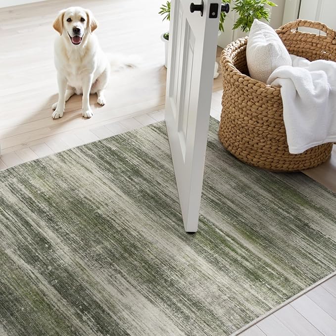 PADOOR Modern Abstract Entryway Rug - 2x3 Washable Rugs Non-Slip Door Mat, Ultra Soft Low Pile Floor Rugs Doormat for Entrance Front Door Indoor Green