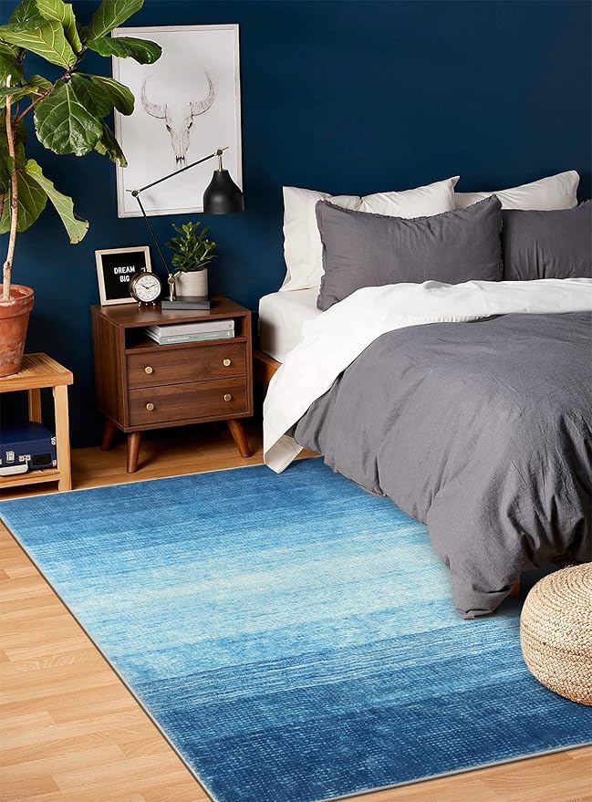 Wonnitar Modern Ombre Area Rug 4x6, Washable Blue Rugs for Living Room, Non-Slip Dining Room Throw Mat, Contemporary Indoor Accent Floor Carpet for Laundry Kitchen Entrance Mudroom (Blue, 4'x6')