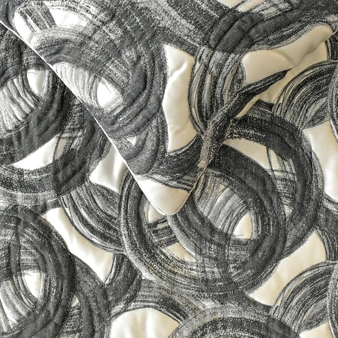 The HomeCentric King/Queen/Twin Black Decorative Twin 53"x18" Bed Runner with 2 Pillow Cover, Circle, Rings, Quilted Bed Scarf on Jacquard Fabric - Circlewise