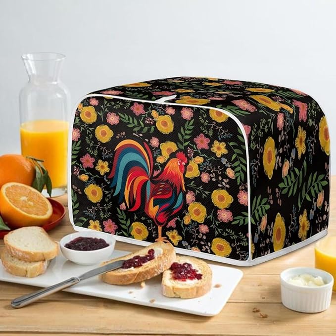 ZFRXIGN Sunflower Chicken Toaster Cover 2 Slice Wide Slot Toaster Rooster Cover Dust Cover with Top Handle Bread Maker Cover Small Kitchen Appliance Cover Home Decor