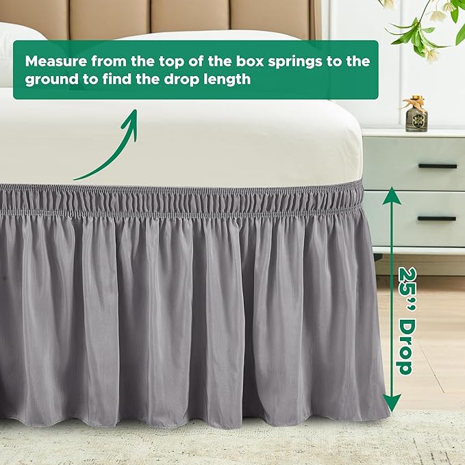 Biscaynebay Wrap Around Bed Skirts for Full & Full XL Beds Extra Long Drop of 25", Silver Grey Adjustable Elastic Dust Ruffles Easy Fit Wrinkle Resistant Silky Luxurious Fabric Machine Washable