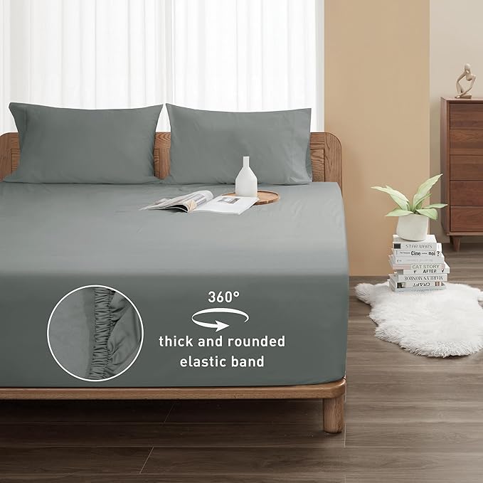 Sunflower California King Fitted Sheet, 1-Piece Extra Deep Pocket Fitted Bottom Sheet 22", 100% Cotton Sateen Soft Breathable, Ultimate Gray